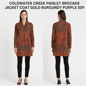 Coldwater Creek Paisley Brocade Jacket Coat Gold Burgundy Purple Size M